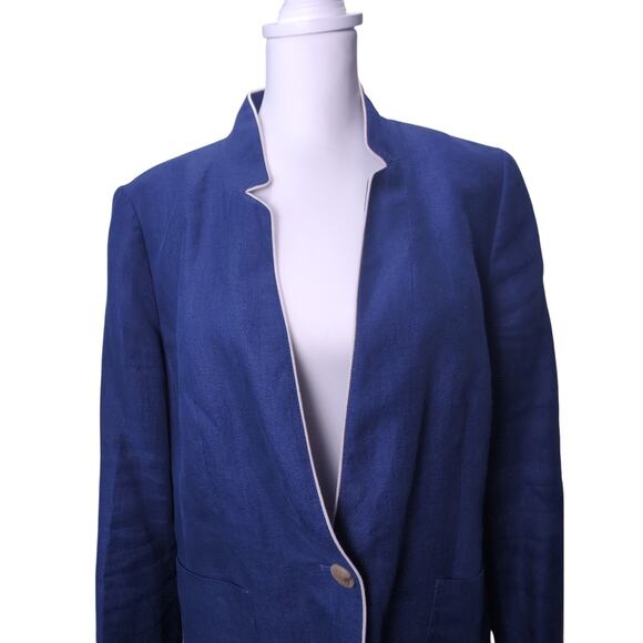 Talbots Classic 100%Linen Navy Blue Blazer Aberdeen Single Button Size 14 Career - Picture 3 of 6